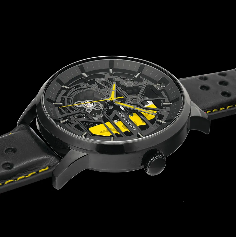 Montre Homme PADDOCK Cadran Noir Bracelet Cuir Perforé Noir