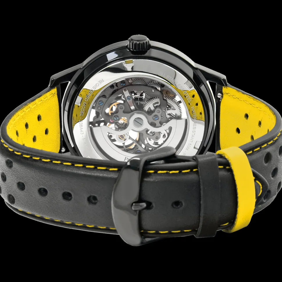 Montre Homme PADDOCK Cadran Noir Bracelet Cuir Perforé Noir