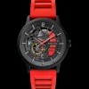 Montre Homme PADDOCK Noir Cadran Noir Bracelet Caoutchouc Rouge 22 MM