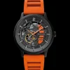 Montre Homme PADDOCK Noir Cadran Noir Bracelet Caoutchouc Orange 22 MM
