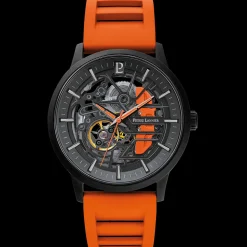 Montre Homme PADDOCK Noir Cadran Noir Bracelet Caoutchouc Orange 22 MM