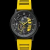 Montre Homme PADDOCK Noir Cadran Noir Bracelet Caoutchouc Jaune 22 MM