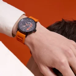 Montre Homme PADDOCK Noir Cadran Noir Bracelet Caoutchouc Orange 22 MM