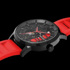 Montre Homme PADDOCK Noir Cadran Noir Bracelet Caoutchouc Rouge 22 MM