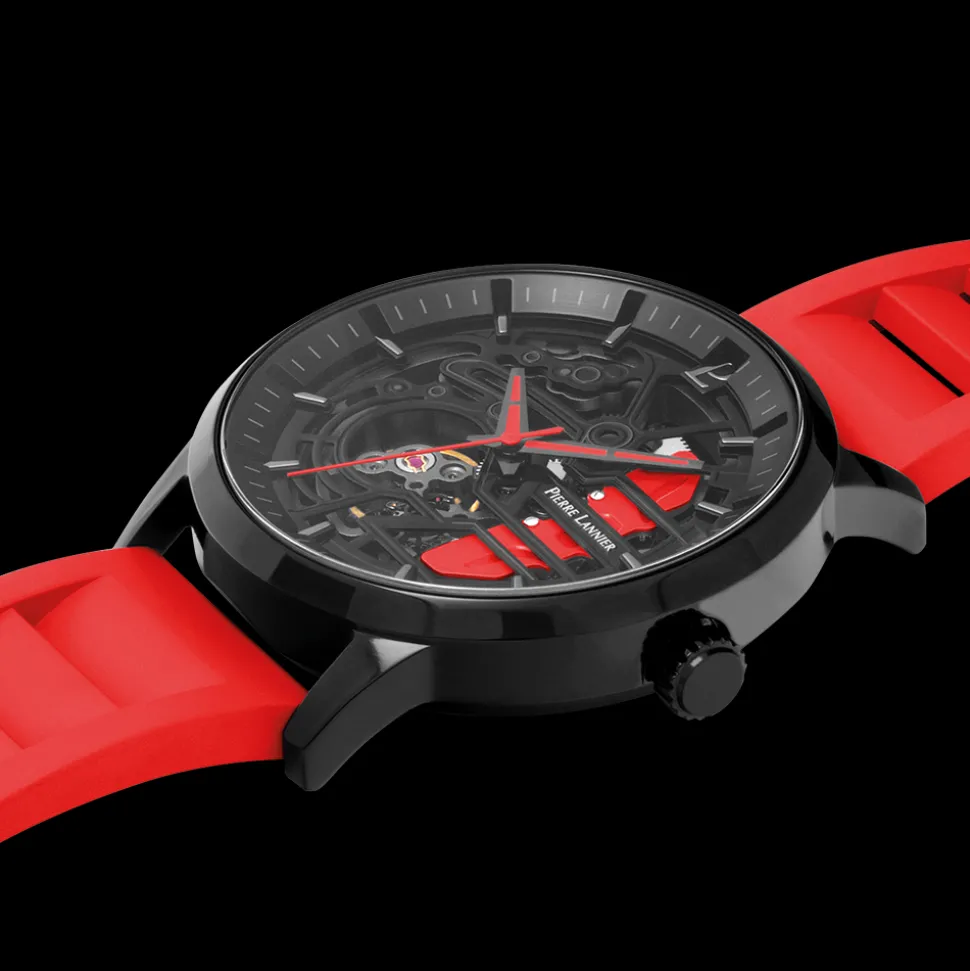 Montre Homme PADDOCK Noir Cadran Noir Bracelet Caoutchouc Rouge 22 MM