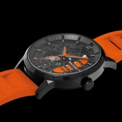 Montre Homme PADDOCK Noir Cadran Noir Bracelet Caoutchouc Orange 22 MM