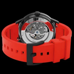Montre Homme PADDOCK Noir Cadran Noir Bracelet Caoutchouc Rouge 22 MM