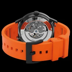 Montre Homme PADDOCK Noir Cadran Noir Bracelet Caoutchouc Orange 22 MM