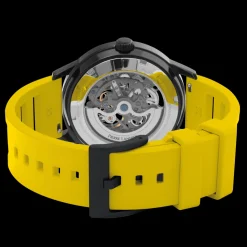 Montre Homme PADDOCK Noir Cadran Noir Bracelet Caoutchouc Jaune 22 MM