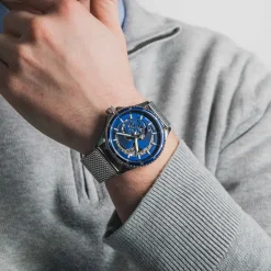 Montre Homme RCS Argenté Cadran Bleu Bracelet Acier milanais Argenté 22 MM