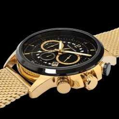 Montre Homme SENTINELLE Cadran Noir Bracelet milanais Doré