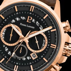 Montre Homme SENTINELLE Cadran Noir Bracelet Cuir Brun