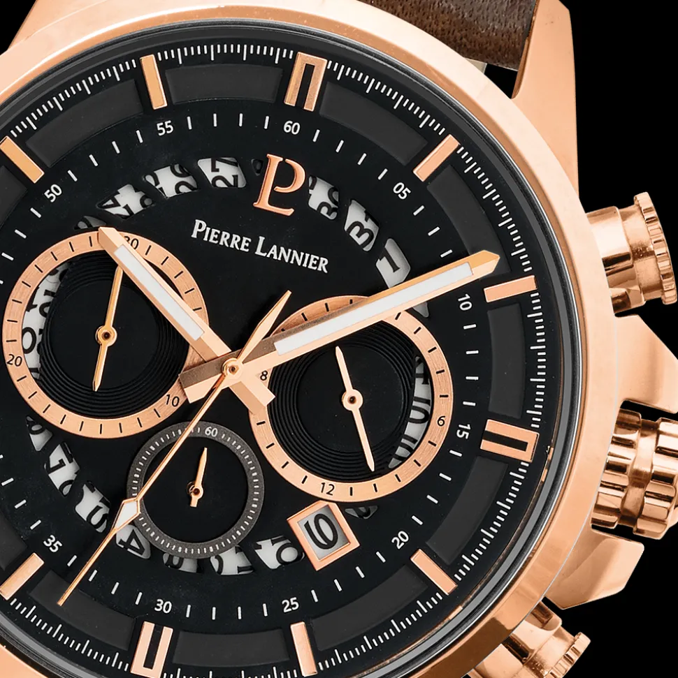 Montre Homme SENTINELLE Cadran Noir Bracelet Cuir Brun
