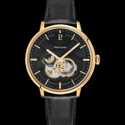 Montre Homme TRIO Cadran Noir Bracelet Cuir Noir