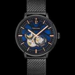 Montre Homme TRIO Cadran Bleu Bracelet Acier milanais Noir