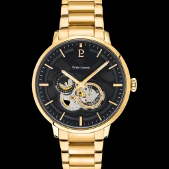 Montre Homme TRIO Cadran Noir Bracelet Acier Doré