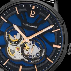 Montre Homme TRIO Cadran Bleu Bracelet Acier milanais Noir