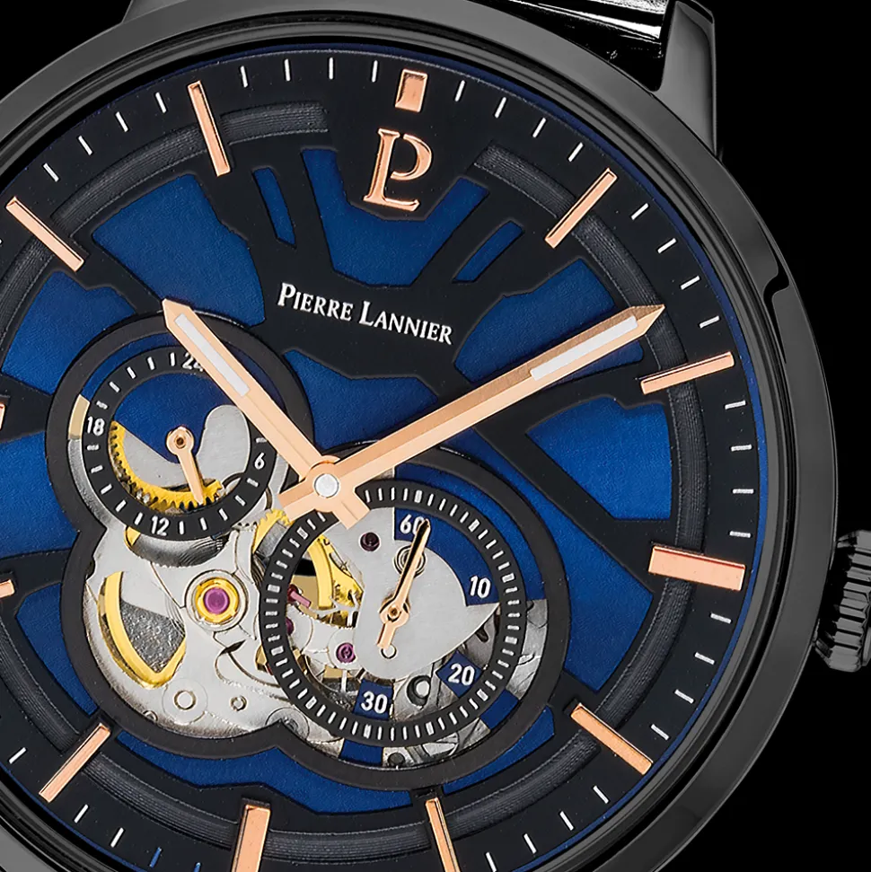 Montre Homme TRIO Cadran Bleu Bracelet Acier milanais Noir
