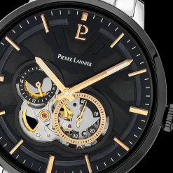 Montre Homme TRIO Cadran Noir Bracelet Acier  Argenté