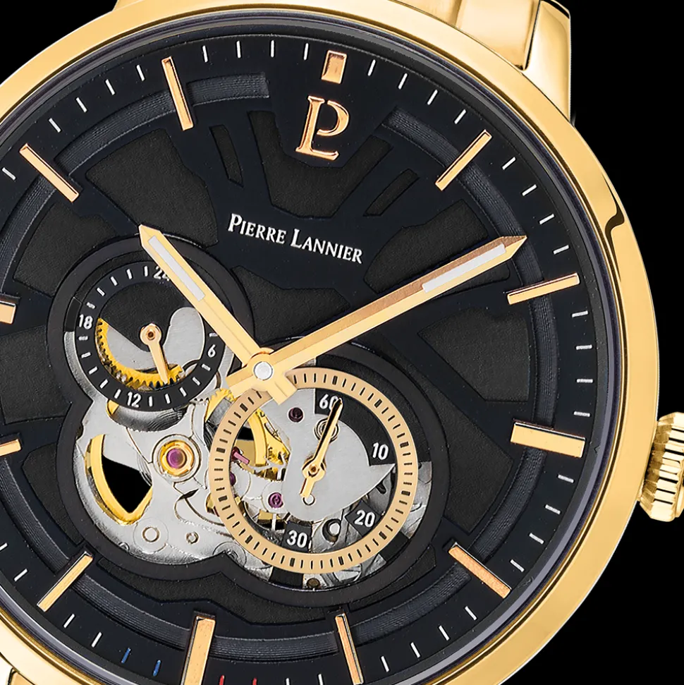 Montre Homme TRIO Cadran Noir Bracelet Acier Doré